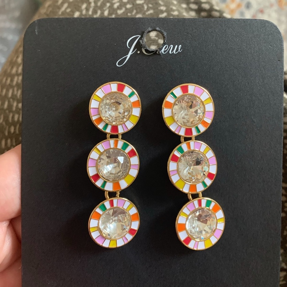 J.Crew Crystal Multi Color Drop Post Earrings - image 1